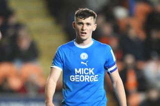 Harrison Burrows of Peterborough United during the EFL Cup match between Blackpool and Peterborough at Bloomfield Road on February 20, 2024 in Blackpool, England. (Photo by Ben Roberts Photo/Getty Images)