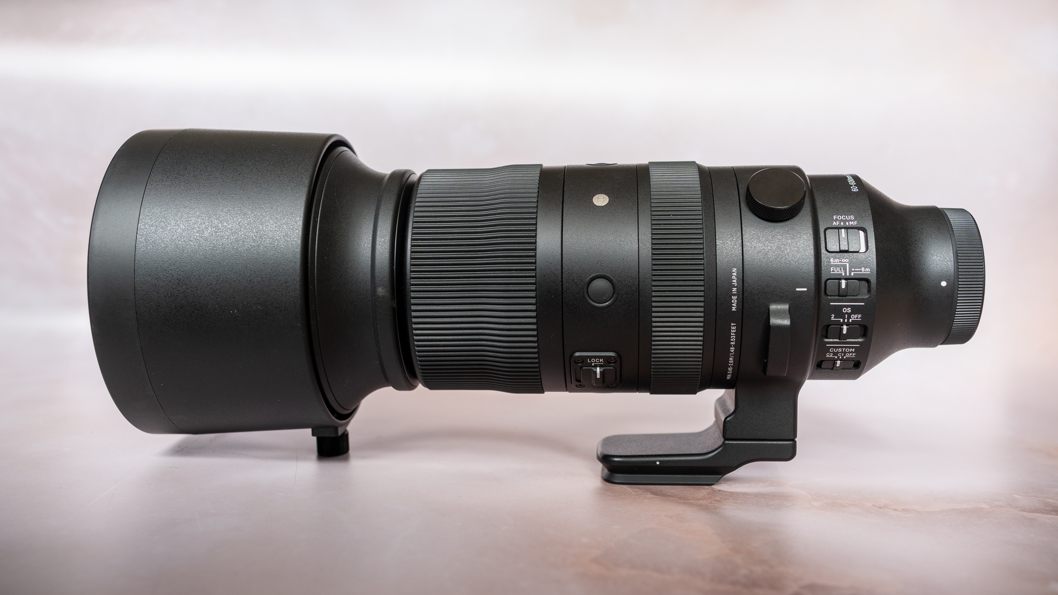 Sigma 60-600mm f/4.5-6.3 DG DN OS Sports lens on a neutral background