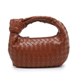 Gomayee Knoted Woven Handbag for Women Fashion Designer Ladies Hobo Bag Bucket Purse Faux Leather.brown