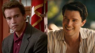 Side by side of Arnold and Patrick Schwarzenegger.