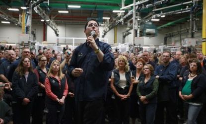 Wisconsin Gov. Scott Walker speaks to workers at Quad Graphics: The Republican's recall win, along with dwindling union membership, may force Big Labor to re-strategize.
