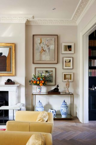 Living room alcove with small gallery wall