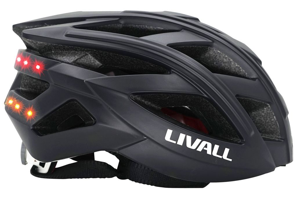 Livall BH60SE Smart Helmet seen in the image with the rear lights on display