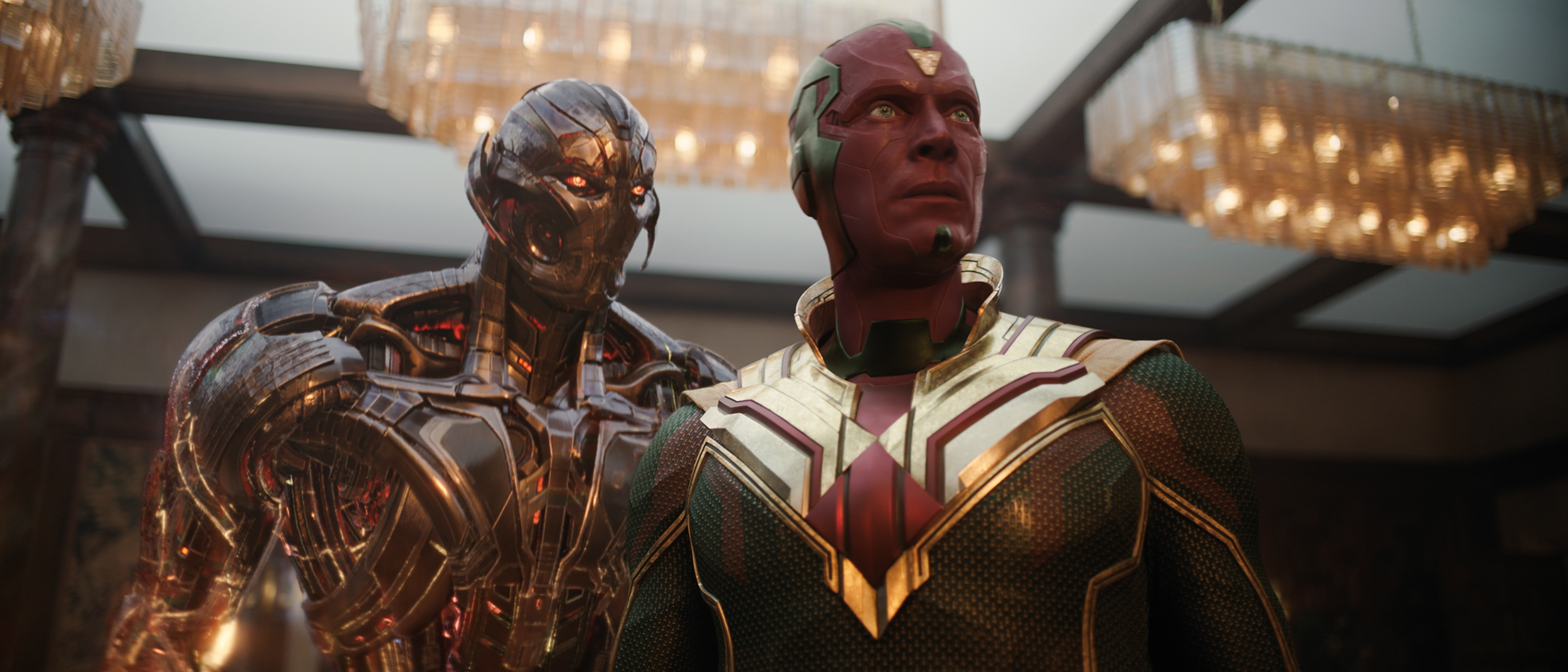 James Spader's Ultron standing behind Paul Bettany's Vision in Marvel's VisionQuest TV show