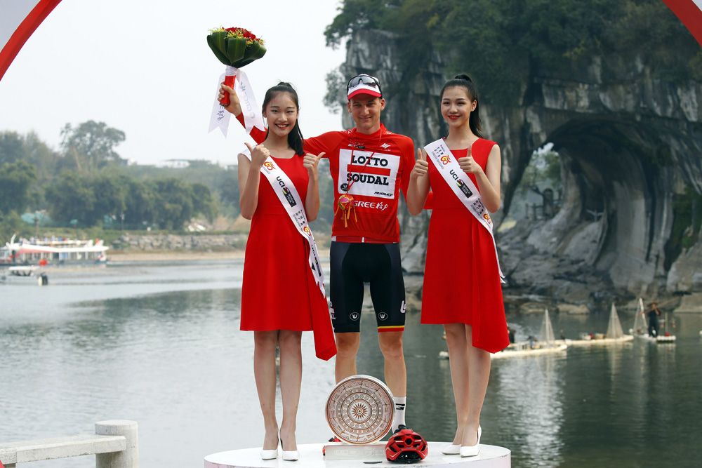 Tim Wellens (Lotto Soudal) on the final podium of the Tour of Guangxi