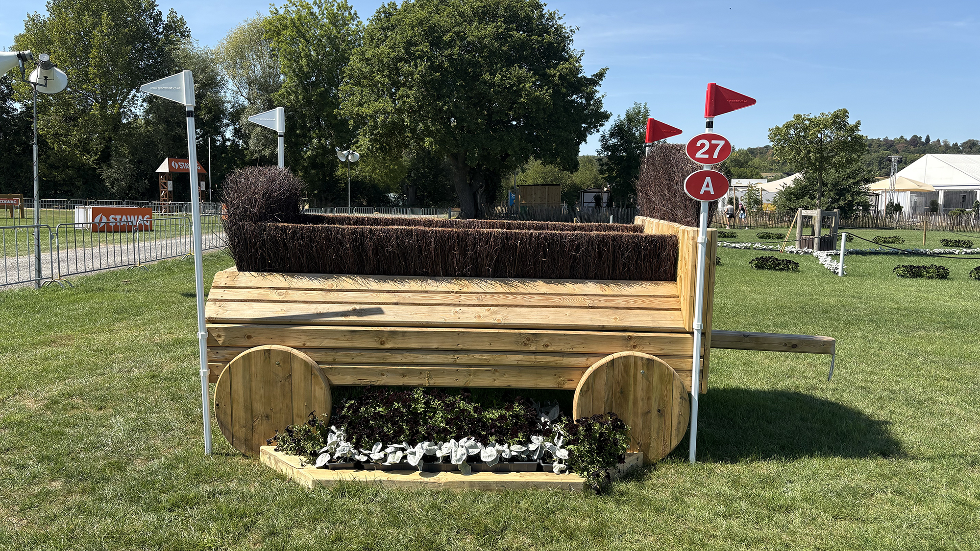 An oxer with a brush top on the eventing World Championships cross-country course