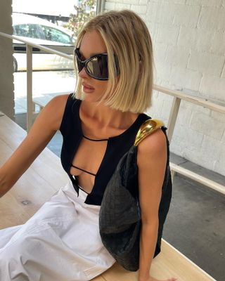 Elsa Hosk with straight bob haircut