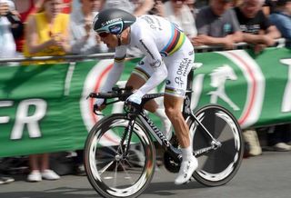 Tony Martin (Omega Pharma-QuickStep) saw his challenge unravel due to bad luck.