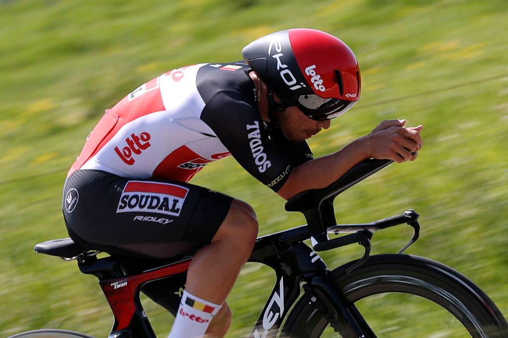 KNOKKEHEIST BELGIUM JUNE 10 Caleb Ewan of Australia and Team Lotto Soudal during the 90th Baloise Belgium Tour 2021 Stage 2 a 112km Individual Time Trial stage from KnokkeHeist to KnokkeHeist ITT baloisebelgiumtour on June 10 2021 in KnokkeHeist Belgium Photo by Bas CzerwinskiGetty Images