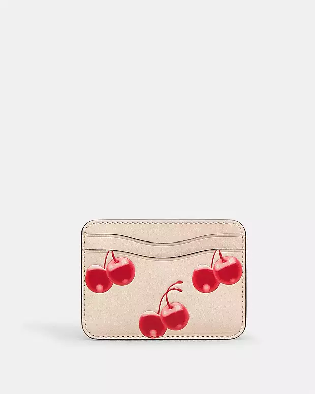 coachtopia, Wavy Card Case In Regenerative Leather With Cherry Print