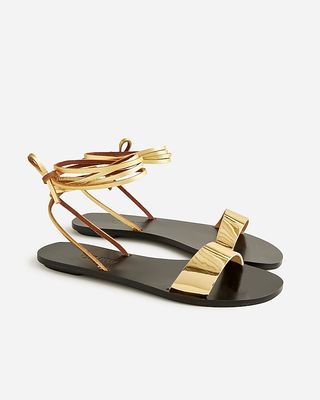 Carsen Made-In-Italy Lace-Up Sandals in Metallic Leather