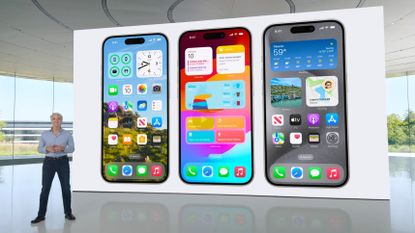 Apple's Craig Federighi presenting customization options in iOS 18 at the Worldwide Developers Conference (WWDC) 2024.