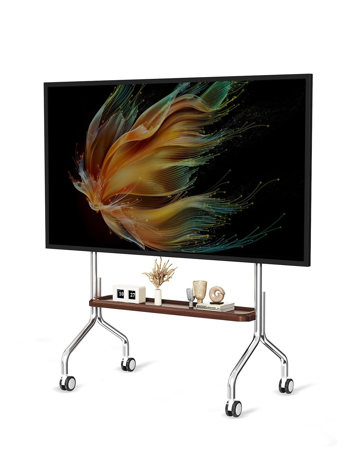 Mobile Tv Cart Easel Rolling Tv Stand for 32 to 75 Inch Lcd Led Oled Flat Panel Screens, Stainless Steel Portable Floor Tv Stand With Locking Wheels Hold Up to 110 Lbs Max Vesa 600x400mm