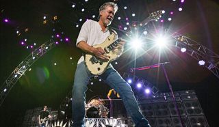 Eddie Van Halen performs with Van Halen at Sleep Train Amphitheatre on September 30, 2015 in Chula Vista, California.