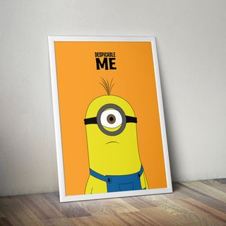 room with white wall and wooden floor and minion poster