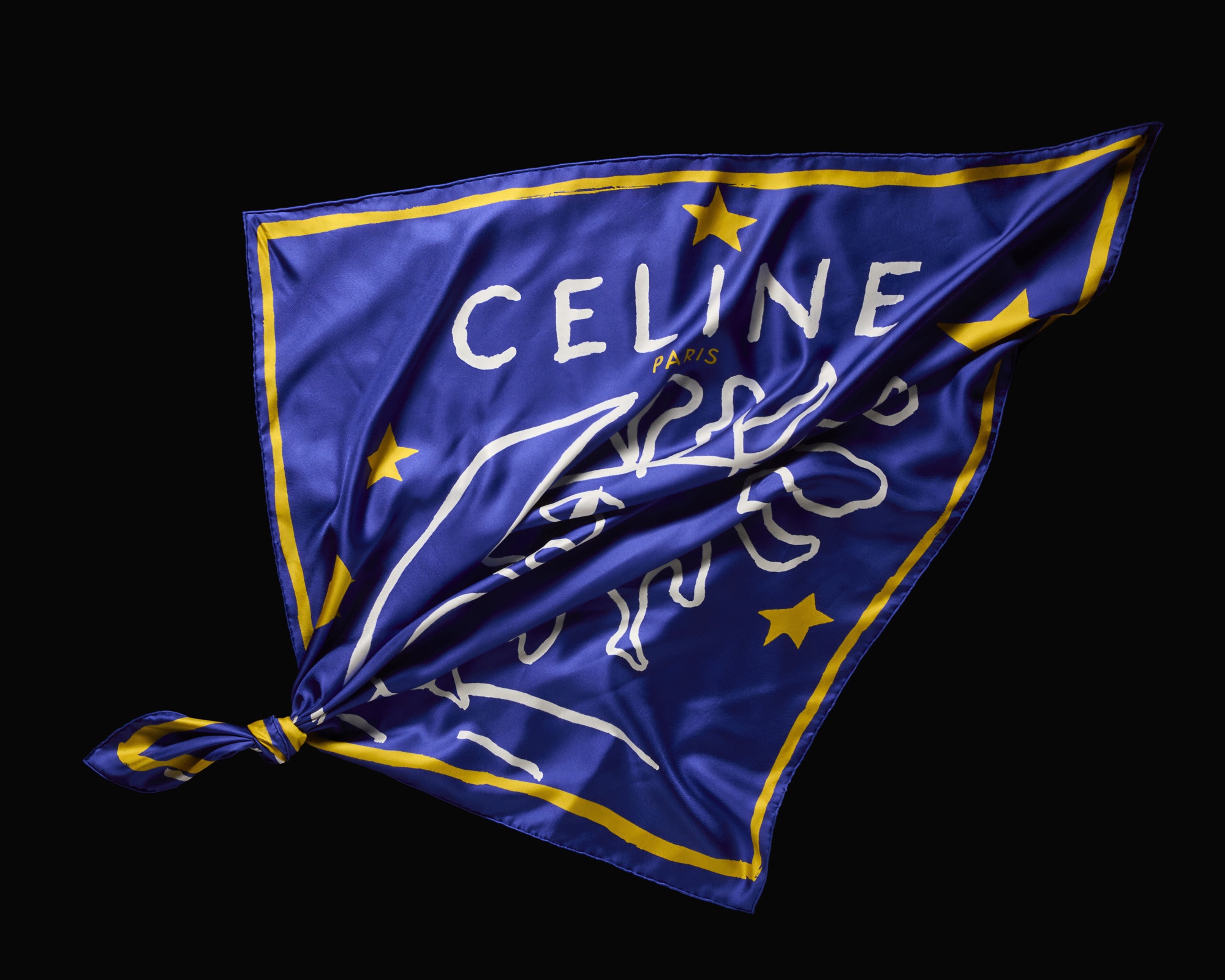 Celine Silk Scarf on Black Background