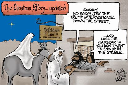 Political cartoon U.S. Donald Trump Christmas holiday