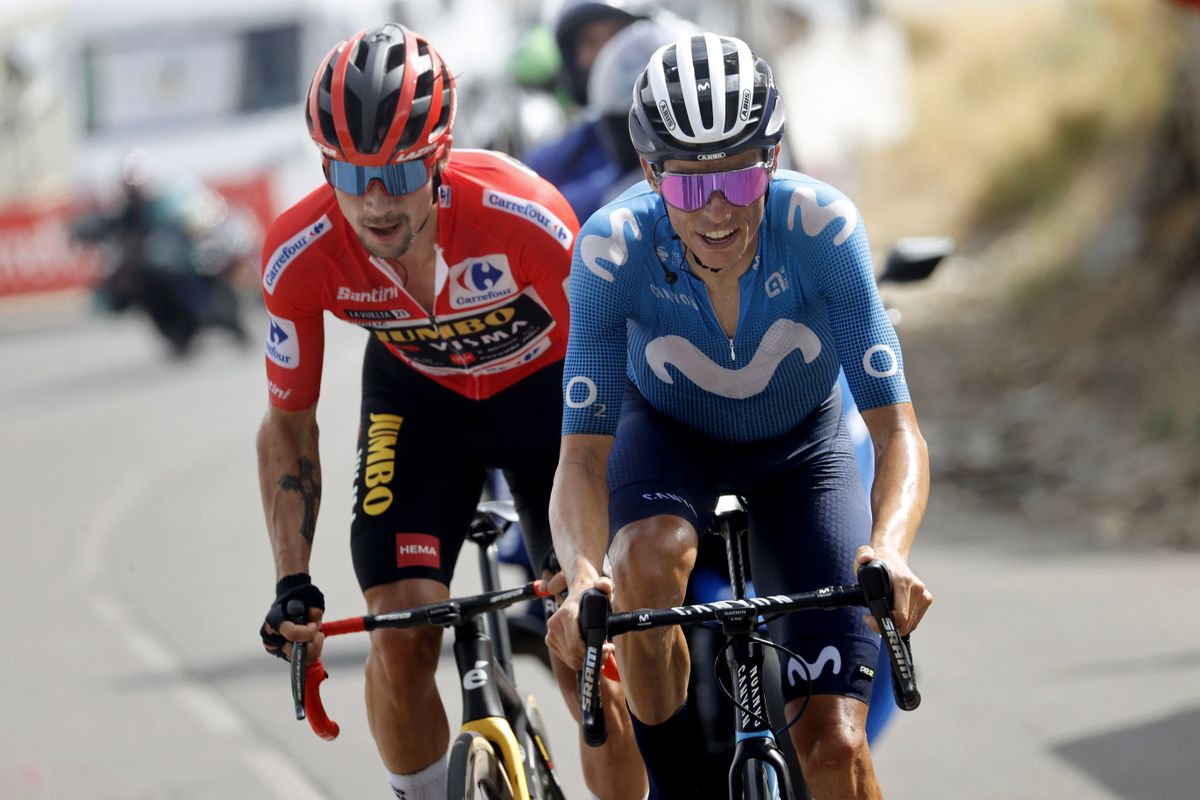 Enric Mas (Movistar) leads Vuelta a Espana leader Primoz Roglic (Jumbo-Visma) on stage 9