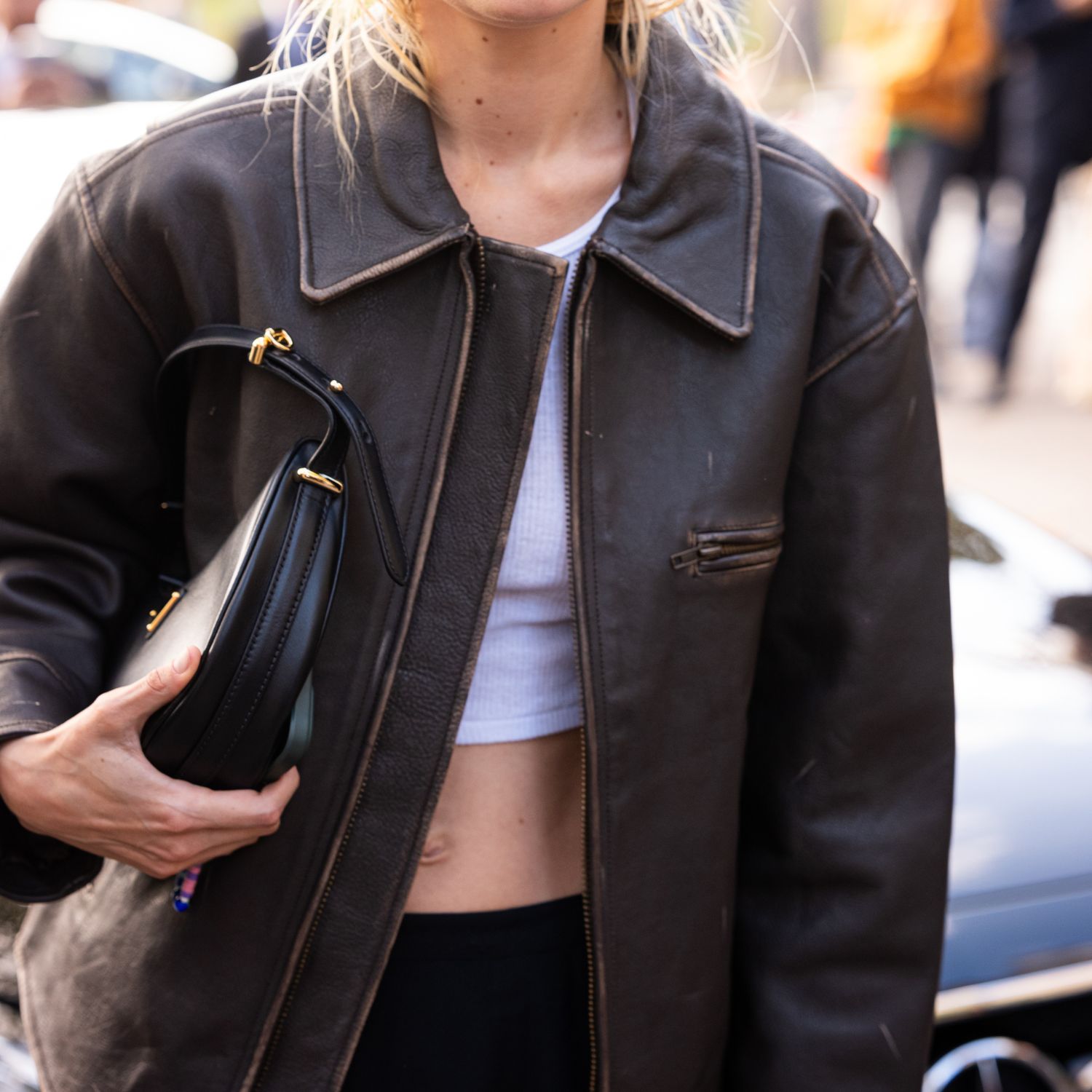 According to the style set, a leather jacket is the ultimate cover up this season