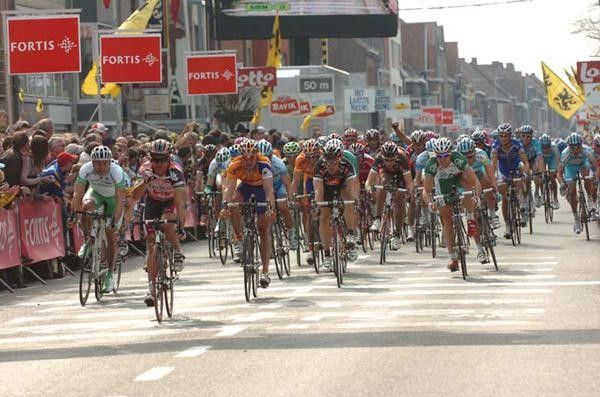 Robbie McEwen leads the bunch home