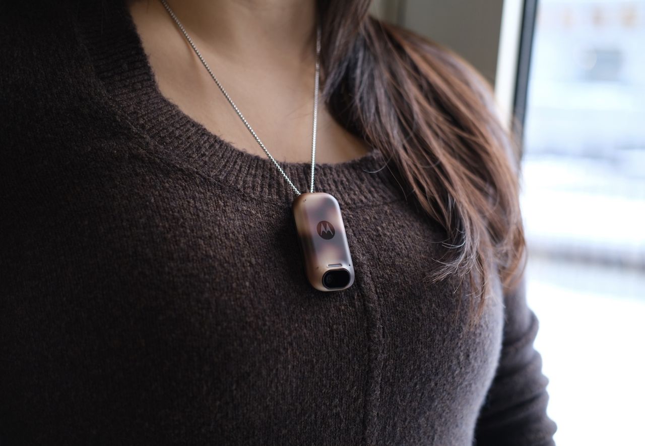 Motorola AI companion device worn around the neck