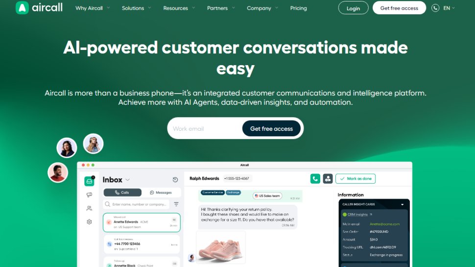 Website screenshot of Aircall (March, 2026)