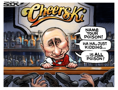 Political Cartoon U.S. Putin Russia Navalny poison Cheers