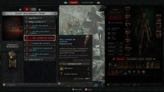 Diablo 4 Foul Invoker of Varshan in the crafting menu
