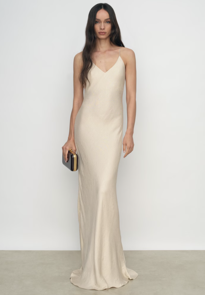 REISS, Jacquard Maxi Slip Dress in Champagne Neutral