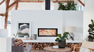 contemporary fireplace in open plan layout