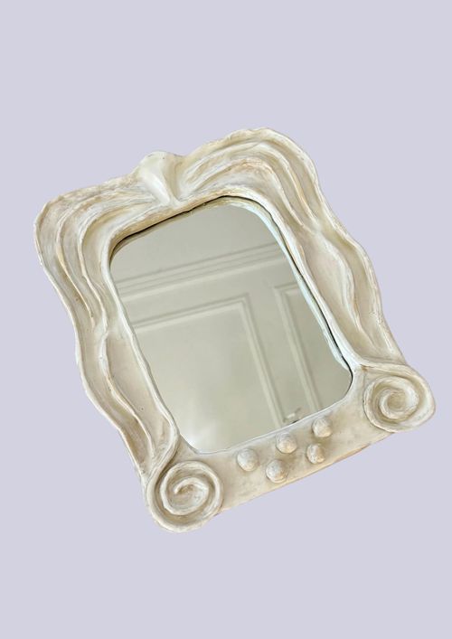 Italian-Inspired Sculptural Handmade Ceramic Wall Mirror: 