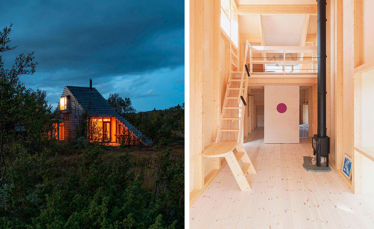 The cabin’s open-plan interior offers spaces for sleeping