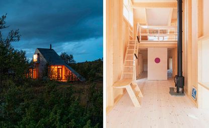 The cabin’s open-plan interior offers spaces for sleeping