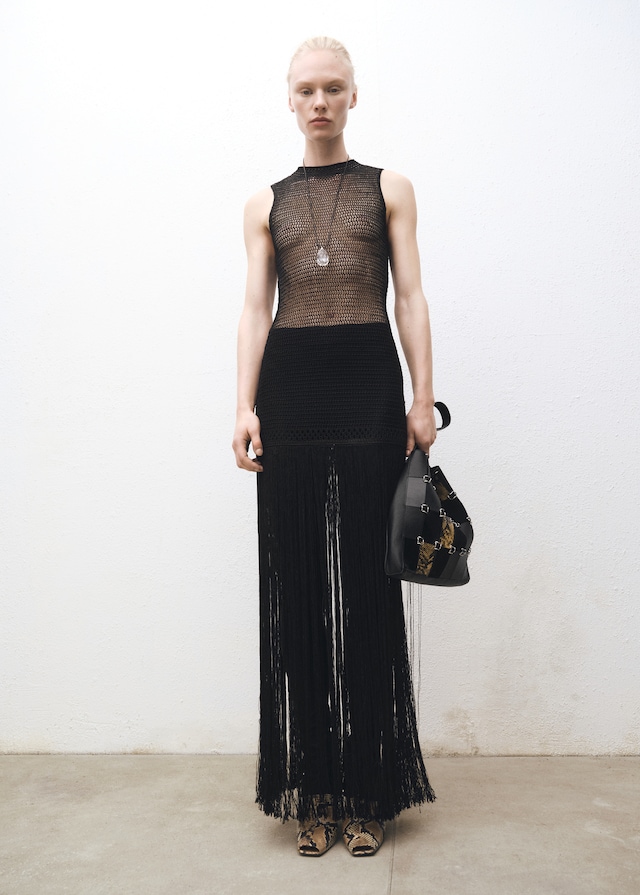 MANGO, Openwork Knit Dress With Fringes