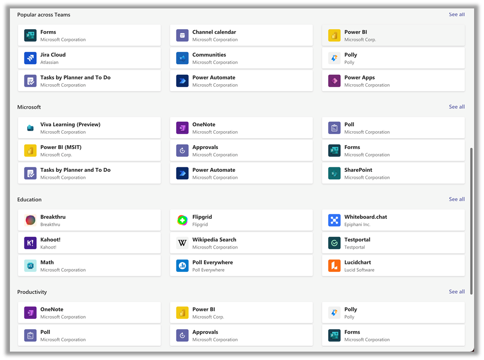New Teams Store Popular Apps