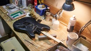 DIY guitar project on a workbench