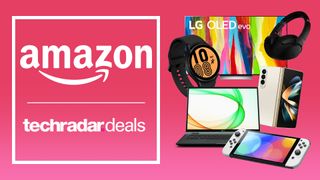 Amazon Prime Early Access Sales banner featuring LG TV, Samsung Galaxy Watch 4, Samsung Galaxy Z Fold 4, Nintendo Switch OLED, Asus ROG Strix Go headphones and the LG Gram laptop.