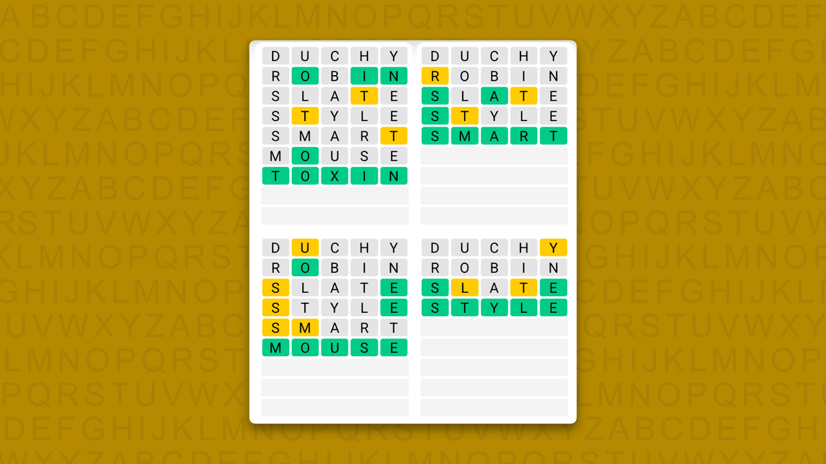 Quordle answers for game 1734 on a yellow background