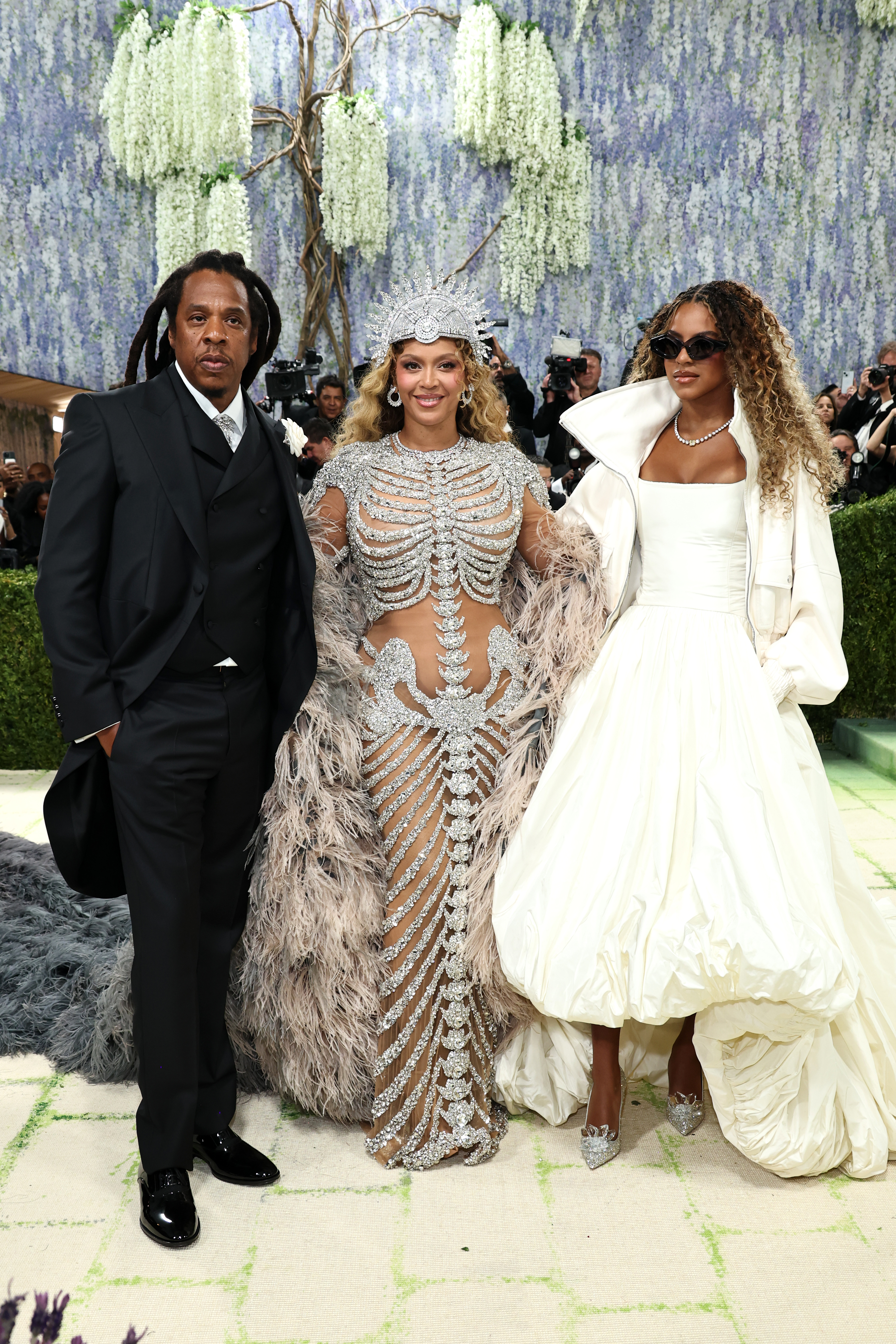 NEW YORK, NEW YORK - MAY 04: (L-R) Jay-Z, Beyonc&amp;eacute; and Blue Ivy Carter attend the 2026 Met Gala celebrating "Costume Art" at the Metropolitan Museum of Art on May 04, 2026 in New York City.