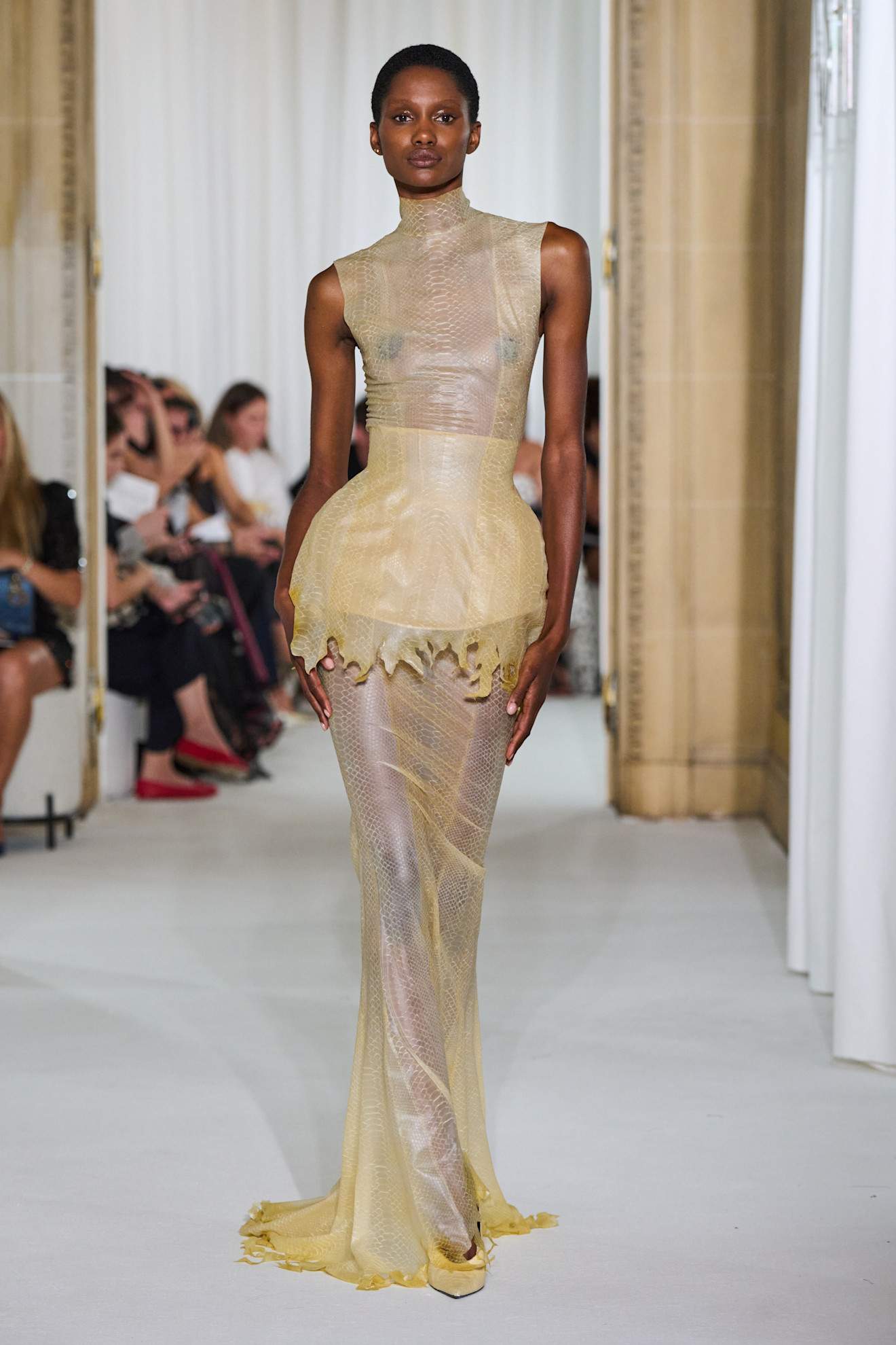 A model wore Jenna Ortega's Ashi Studio gown on the Fall 2025 Couture runway.