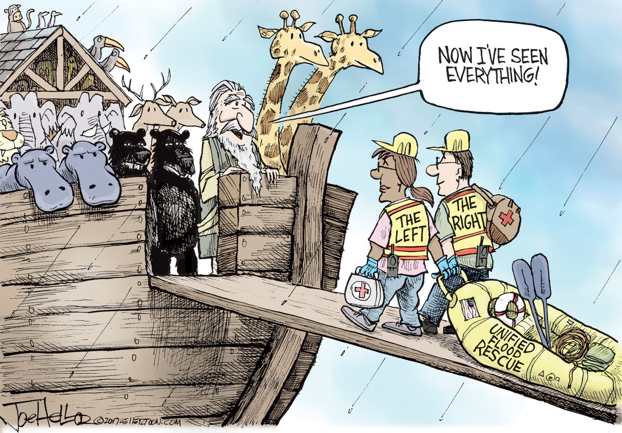 Editorial cartoon U.S. Harvey rescue Noah&amp;#039;s ark