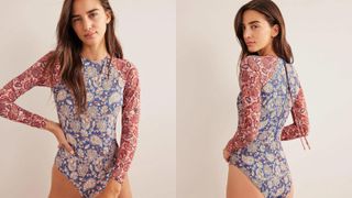 Boden Printed Long Sleeve Swimsuit