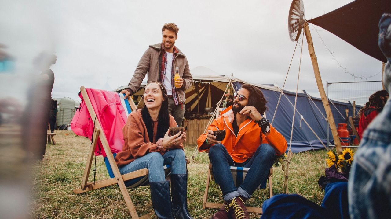 Friends camping at Glastonbury