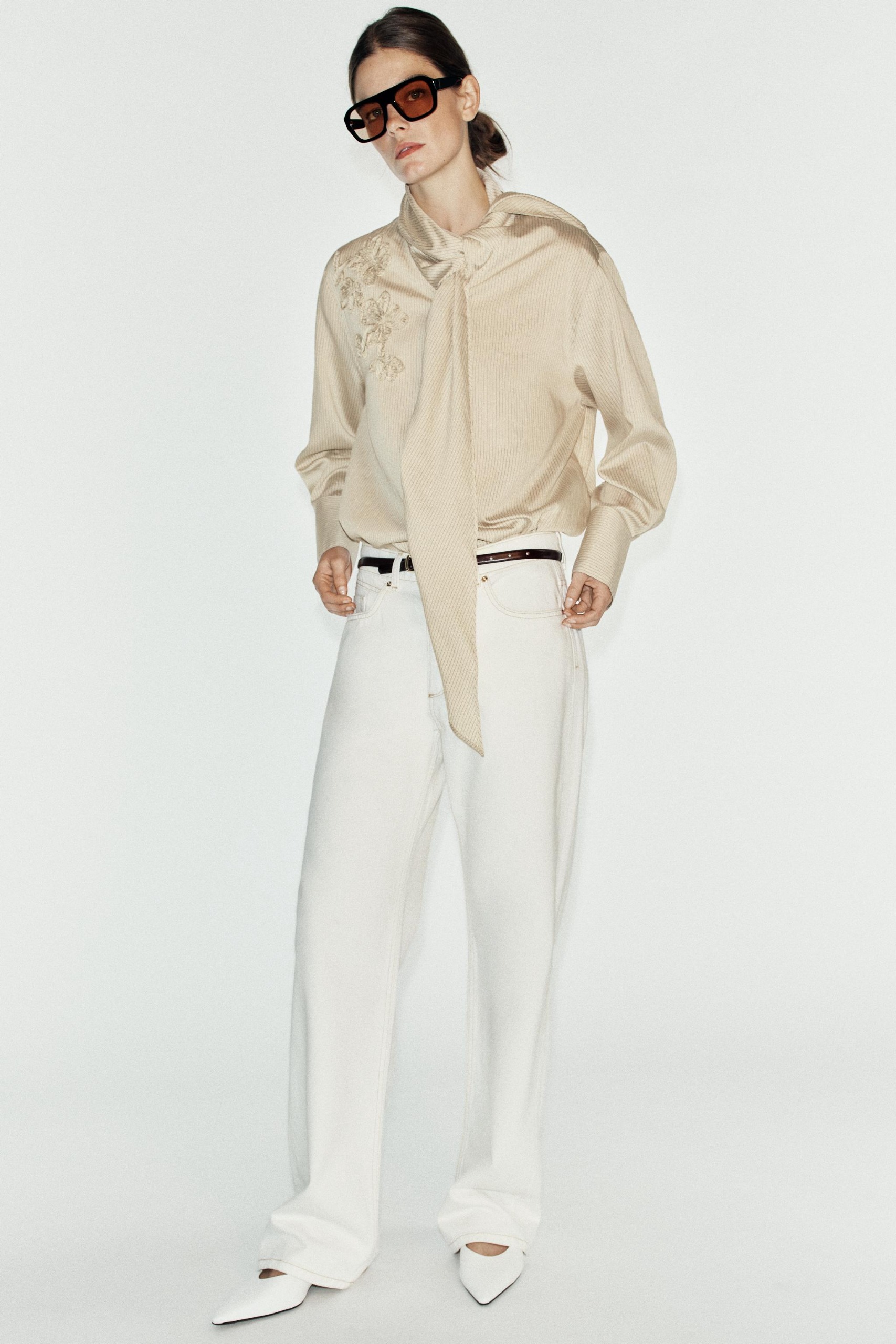 Striped Shirt With Knot - Beige - Xs