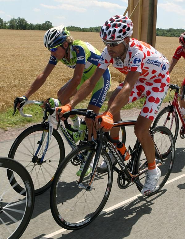Franco Pellizotti (Liquigas) battled polka dot jersey Egoi Martinez for mountain points throughout the stage.