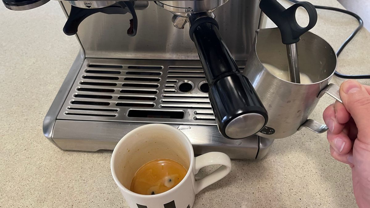 steaming milk with the Breville Barista Express coffee maker
