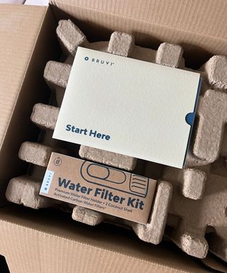 Bruvi water filter kit and instruction manual in box