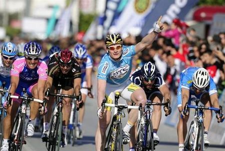 Andr&eacute; Greipel (Team HTC - Columbia) sprints to victory in stage two, his second consecutive win in Turkey.