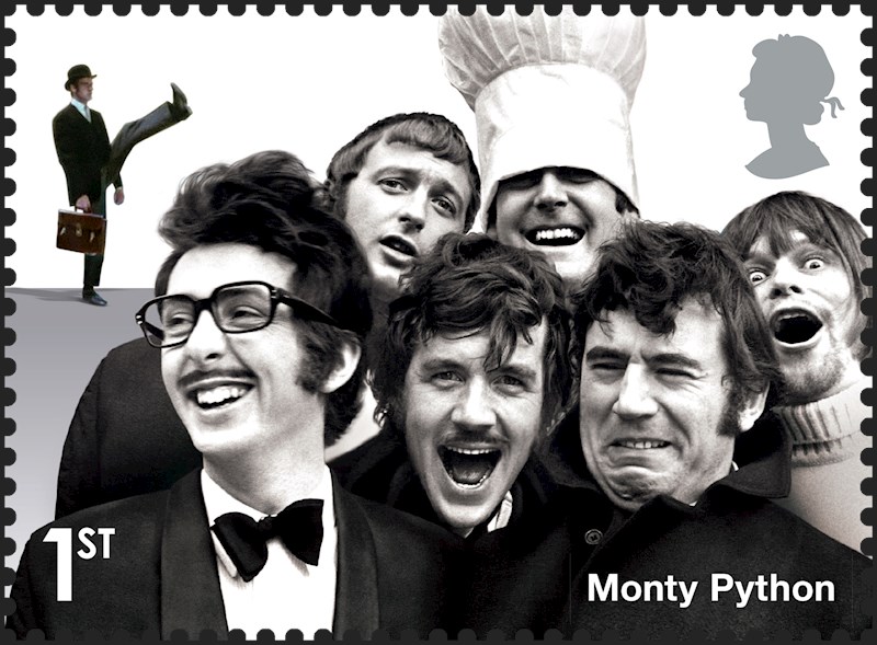 Stamp showing the original Monty Python team