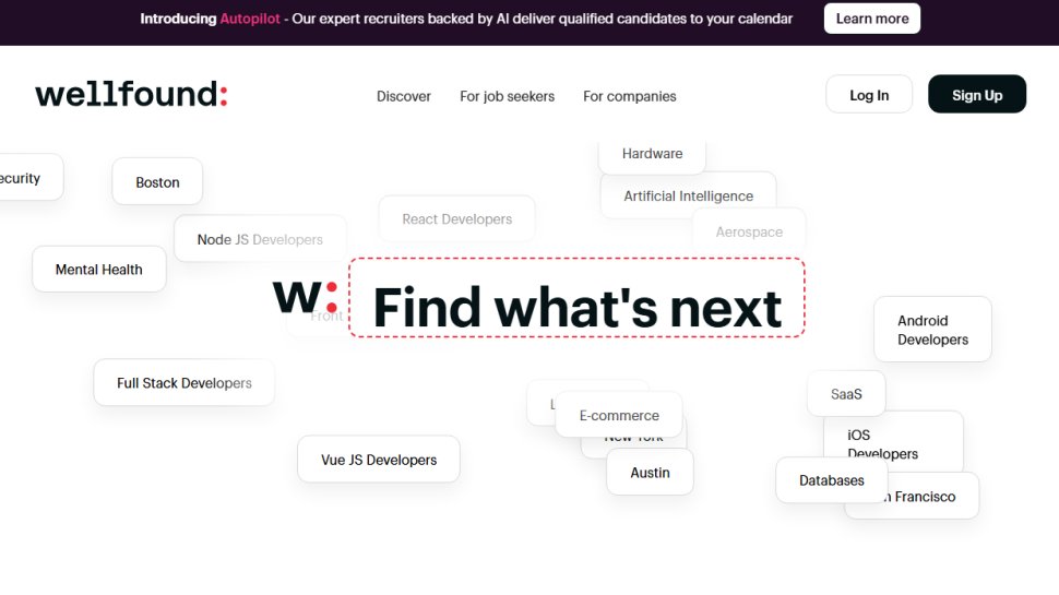 Website screenshot of Wellfound (January, 2026)